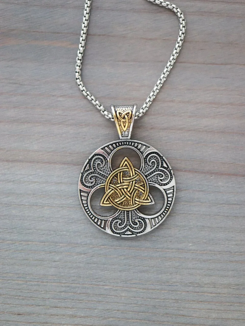 Celtic Knot Pendant Vintage Style Chain Necklace 2-Tone Stainless Steel